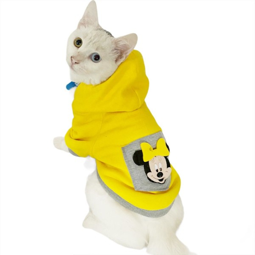 Kemique Sarı Sevimli Fare Kapsonlu Sweatshirt Kedi Süeteri Kedi Kıyafeti XXL - 2XL Evcil Hayvan Ürünleri Fiyatı