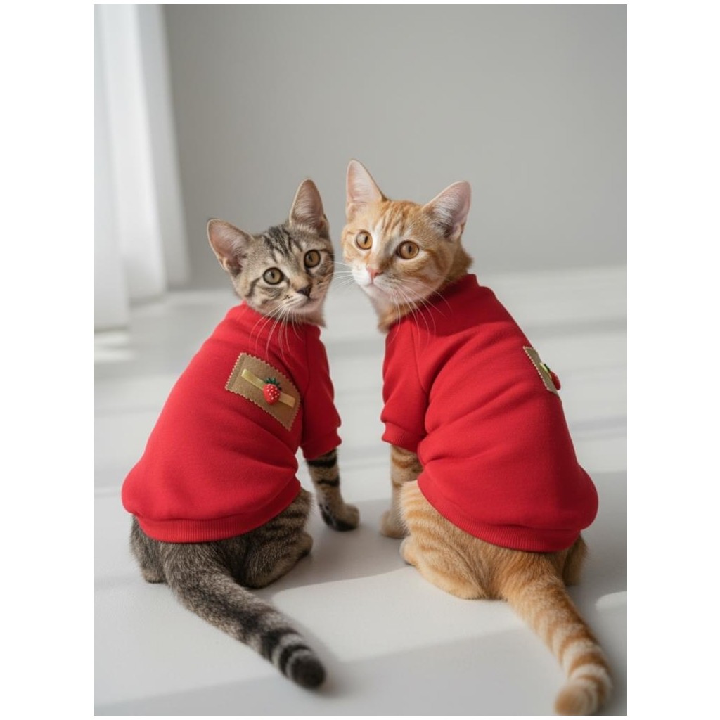 Kemique Sevimli Çilek Detaylı Kırmızı Kedi Polar Sweatshirt - 2XL Evcil Hayvan Ürünleri Fiyatı