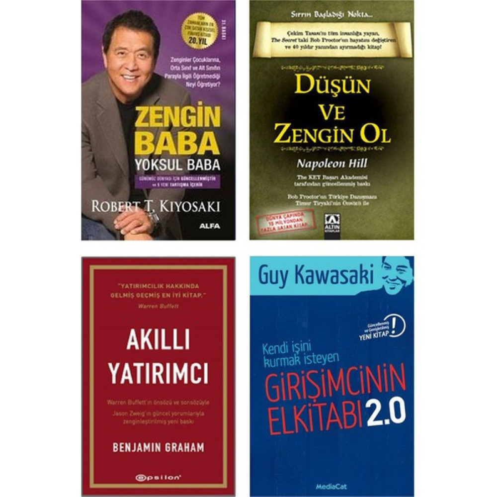 Kendi Işini Kurmak Isteyen Girişimcinin El Kitabı 2.0 + Düşün ve Zengin Ol + Akıllı Yatırımcı + Zengin Baba Yoksul Baba / 4 Kitap Set Ekonomi Pazarlama Kitapları Fiyatı