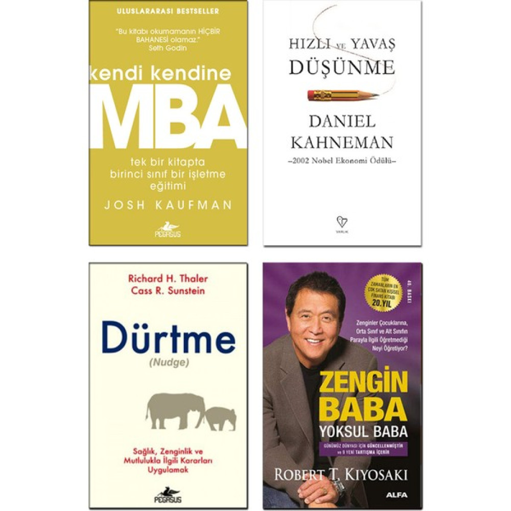 Kendi Kendine Mba + Dürtme (Nudge) + Hızlı ve Yavaş Düşünme + Zengin Baba Yoksul Baba - 4 Kitap Set Ekonomi Pazarlama Kitapları Fiyatı
