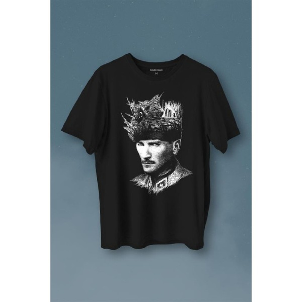 Kendim Seçtim Atatürk Çanakkale Silüet Tipografi Mustafa Kemal Cumhuriyet Baskılı Tişört T-Shirt Erkek T-shirt Fiyatı