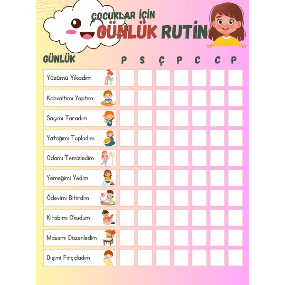 Kengeroğlu Çocuk Günlük Rutin Checklist Kontrol Listesi Pembe Renk Pvc Kaplı Yaz Sil Kullan Kalem Hediye Okul Malzemeleri Fiyatı