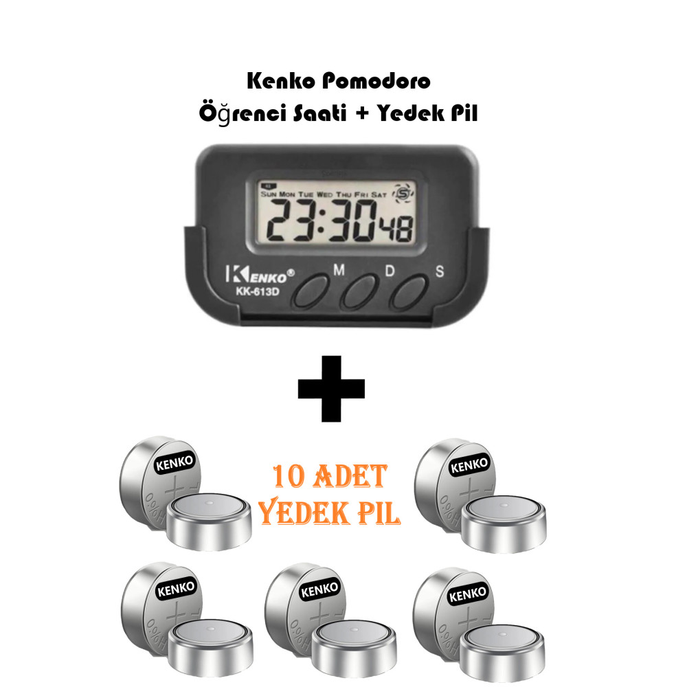 Kenko Kronometreli Pomodoro Öğrenci Ders Çalışma Masa Saati + 10 Adet Yedek Pil Set Okul Seti Kronometre Fiyatı