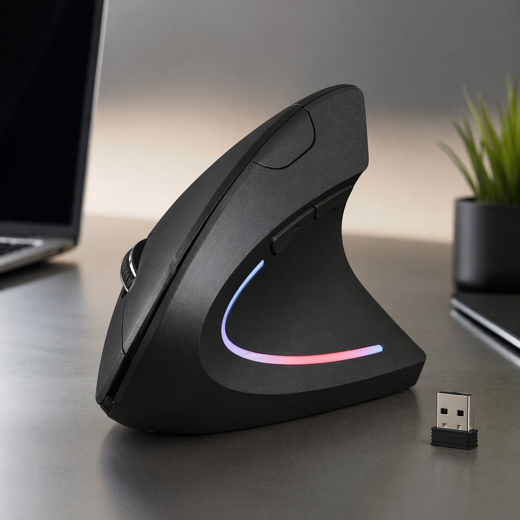 Kenly Ergonomik Dikey Kablosuz Mouse, Sessiz Tıklama, Bilek Dostu, USB Alıcılı Vertical Mouse - Siyah Klavye - Mouse Fiyatı