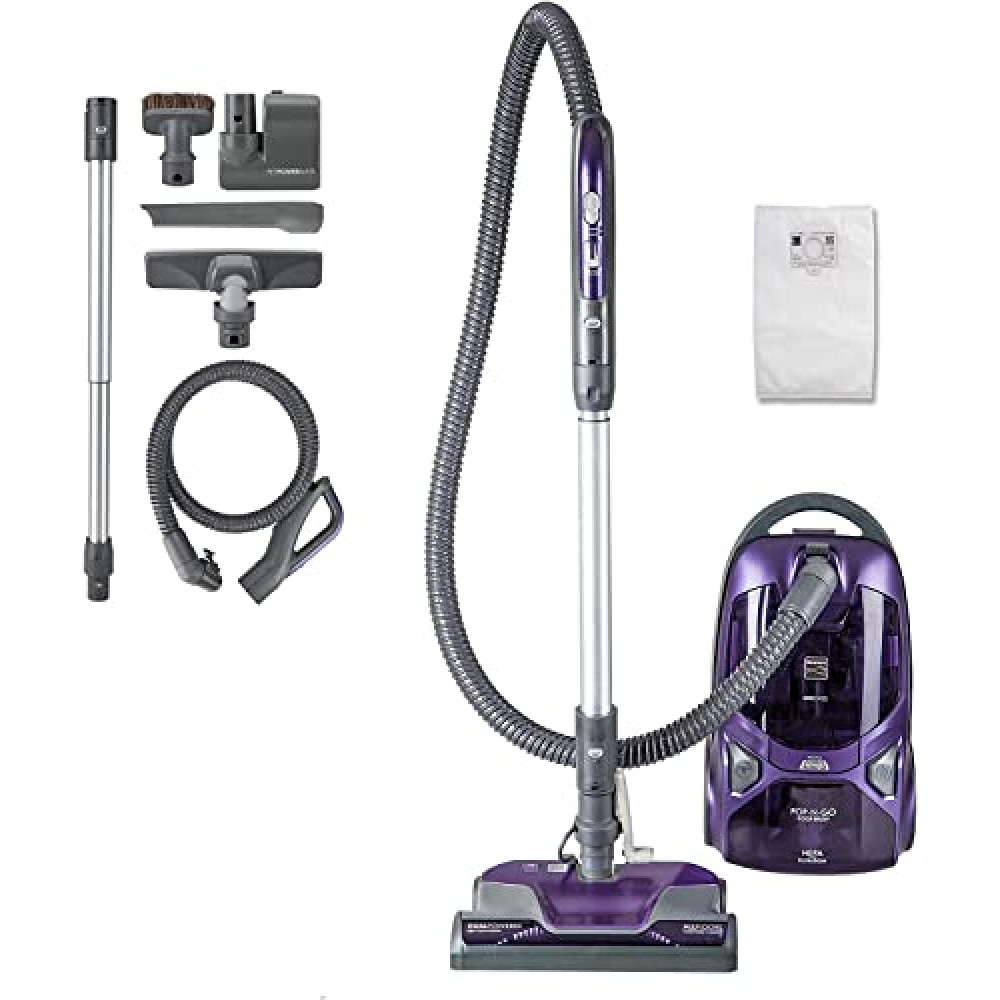Kenmore 600 Series Friendly Lightweight Bagged Canister Vacuum with Pet PowerMate, Pop-N-Go Brush, 2 Motors, HEPA Filter, Aluminum Telescoping Wand, Retractable Cord and 4 Cleaning Tools, Purple