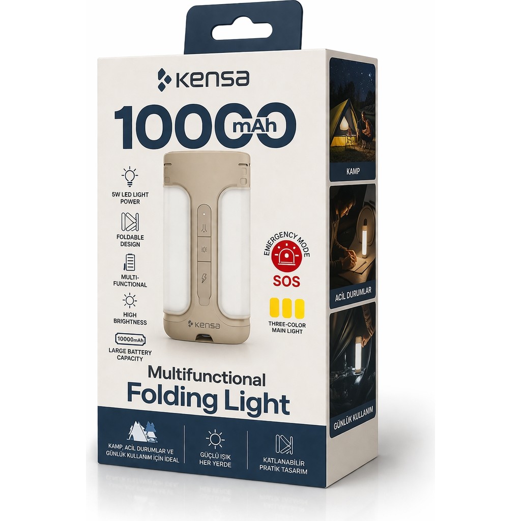 Kensa 10000MAH Katlanabilir Kamp Lambası & Powerbank – 5W LED Işık, Sos Acil Mod, Çok Fonksiyonlu Taşınabilir Fener - Beyaz Taşınabilir Şarj Cihazı - Powerbank Fiyatı