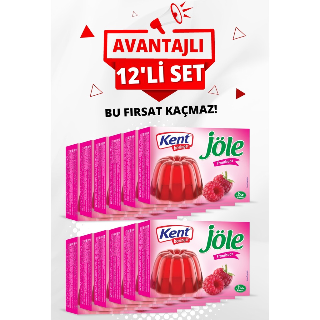 Kent Boringer Jöle Avantajlı 12'li Set (85 gr 12 Adet Frambuaz Jöle) Diğer Fiyatı