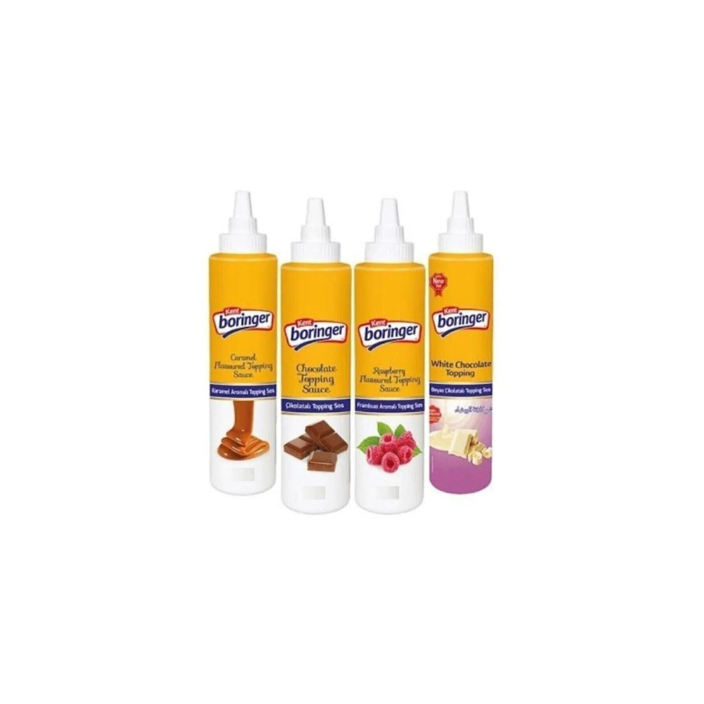 Kent Boringer Karma Koli Topping Sos 4 Adet (karamelli Çikolatalı Frambuazlı Beyaz Çikolata 300 gr ) Sivri Kapak Tatlı ve Pasta Malzemeleri Fiyatı