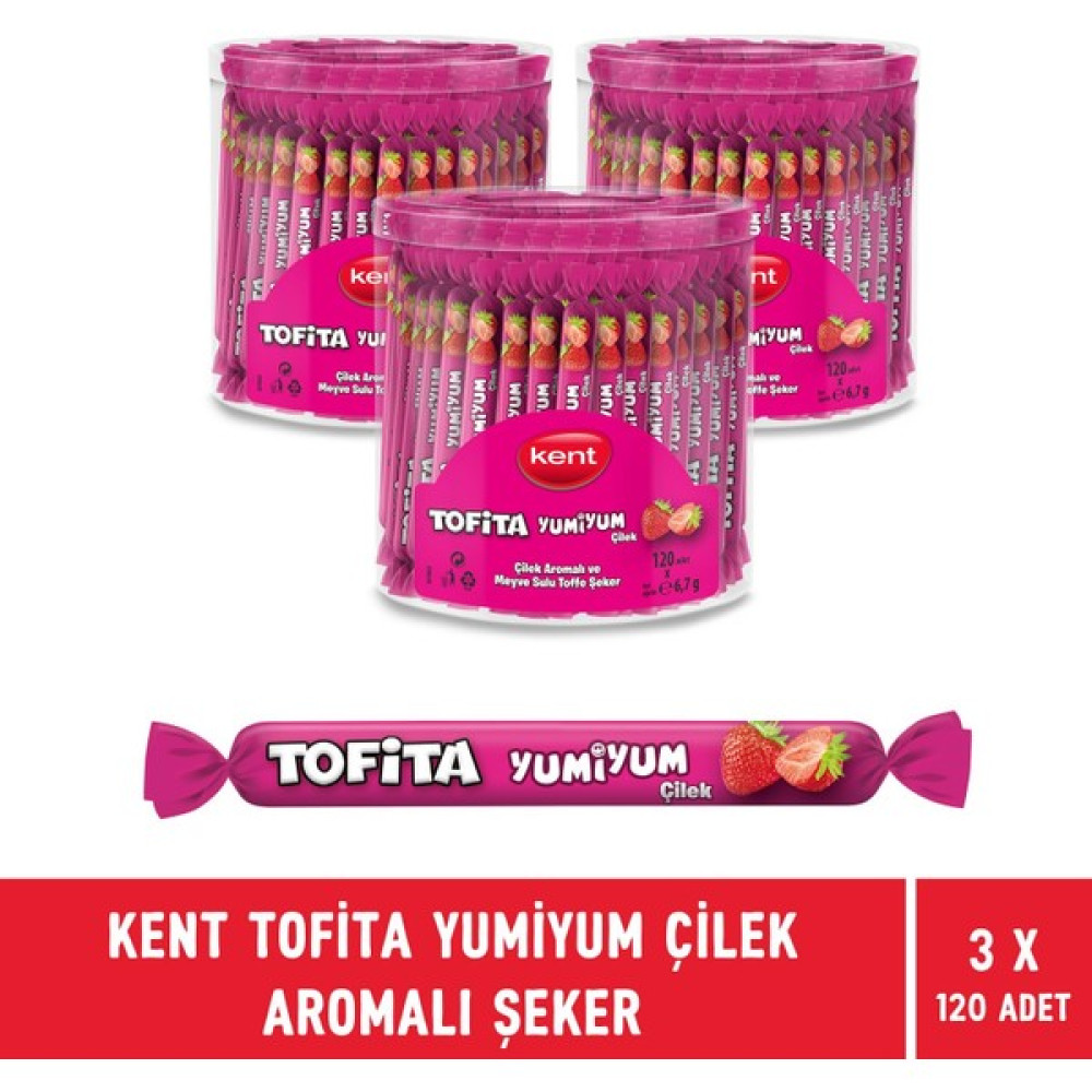 Kent Tofita Yumi Çilek Aromalı Şekerleme 120'li Kavanoz - 3 Adet - 2,4 kg Oto Boyaları Fiyatı
