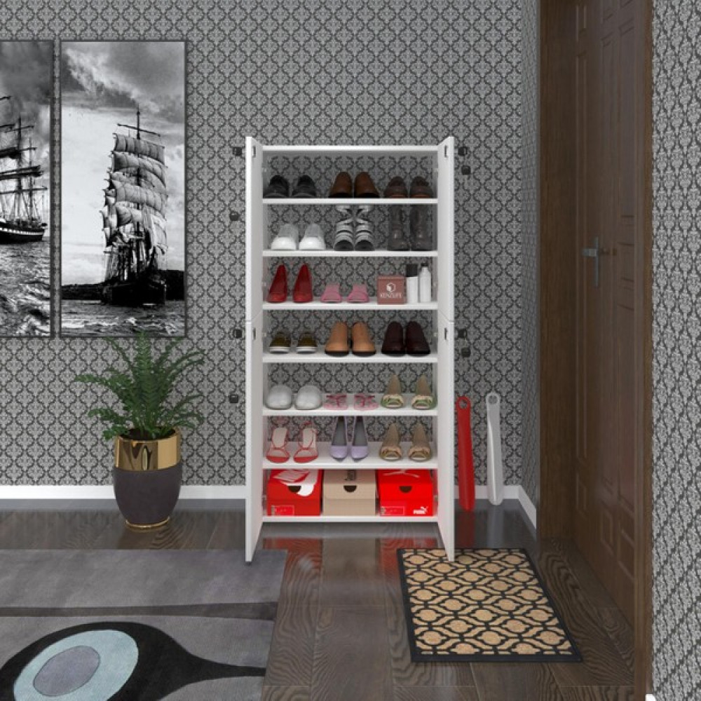 Kenzlife Ayakkabılık Ayakkabı Dolabı Kilitli Gutan Byz 140*70*32 Kapaklı Ofis Dolabı Iki Bölme - Beyaz Ayakkabılık Fiyatı