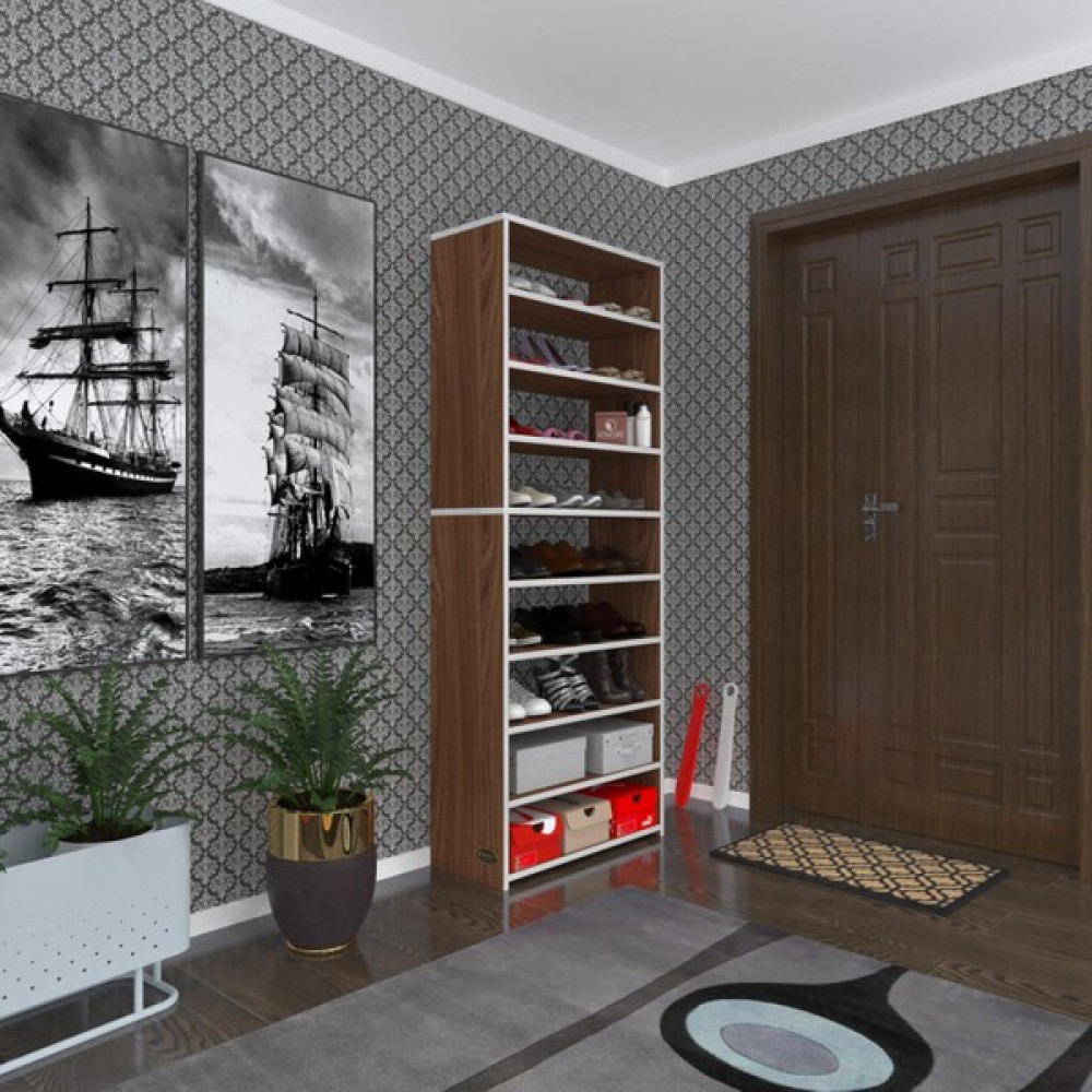 Kenzlife Ayakkabılık Goya Cvz 180*70*30 Arkalıksız Ayakkabı Ofis Dolabı Iki Bölme - Ceviz Ayakkabılık Fiyatı