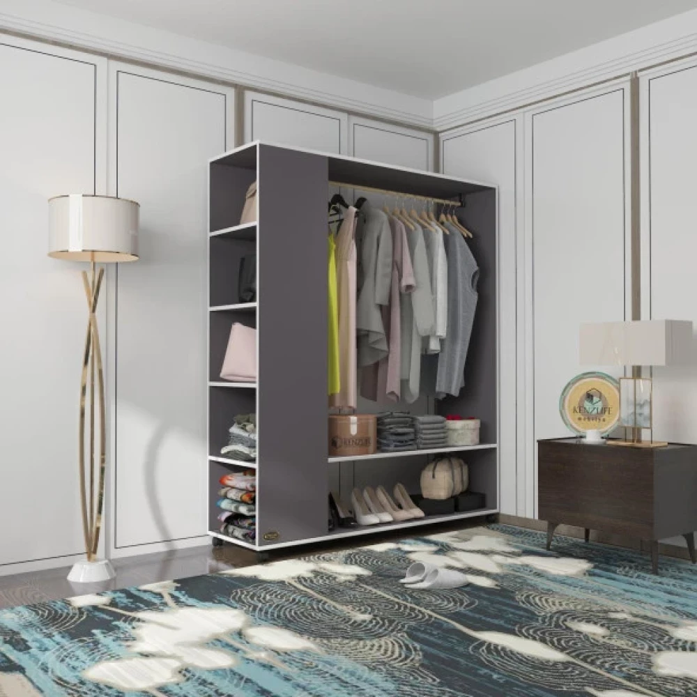 Kenzlife Giysi Dolabi Abdullah 180*150*45 Gri Gardirop Tekerlekli Oda Mobilyası Takımı Fiyatı