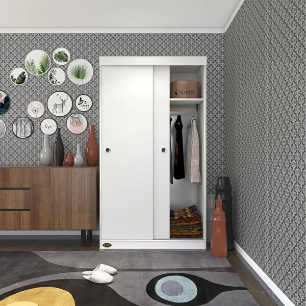 Kenzlife Karanfi̇l100 Sürgülü Kapaklı Kapılı Beyaz Gardırop Gardrop & Dolap Fiyatı
