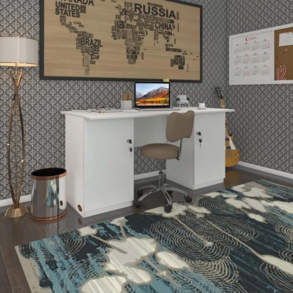 Kenzlife Masi Oka 75x160x80 CM Beyaz Kilitli Kapaklı Çift Dolaplı Ofis Masası Bilgisayar Masası Fiyatı