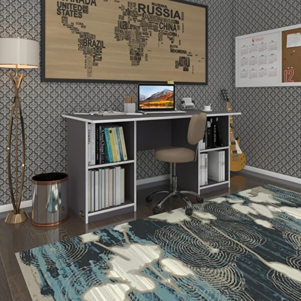 Kenzlife Masi Oka 75x160x80 CM Çift Raflı Dolap Gri Çalışma Masası Bilgisayar Masası Fiyatı