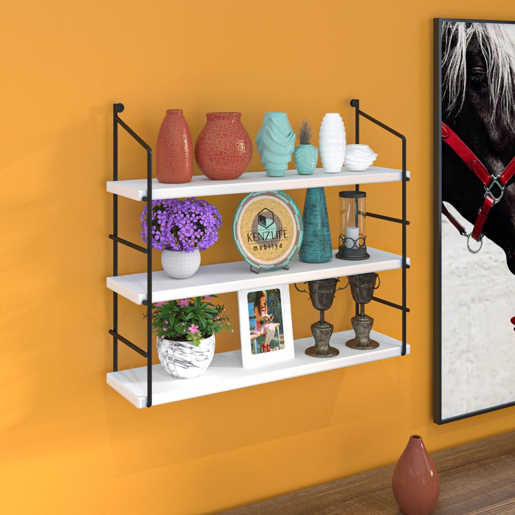 Kenzlife Mutfak Banyo Duvar Rafı Junzi Mat Beyaz Suntalam 070(Y)*60(G)*15(D)3 Katlı - 40 x 15 Duvar Rafı Fiyatı