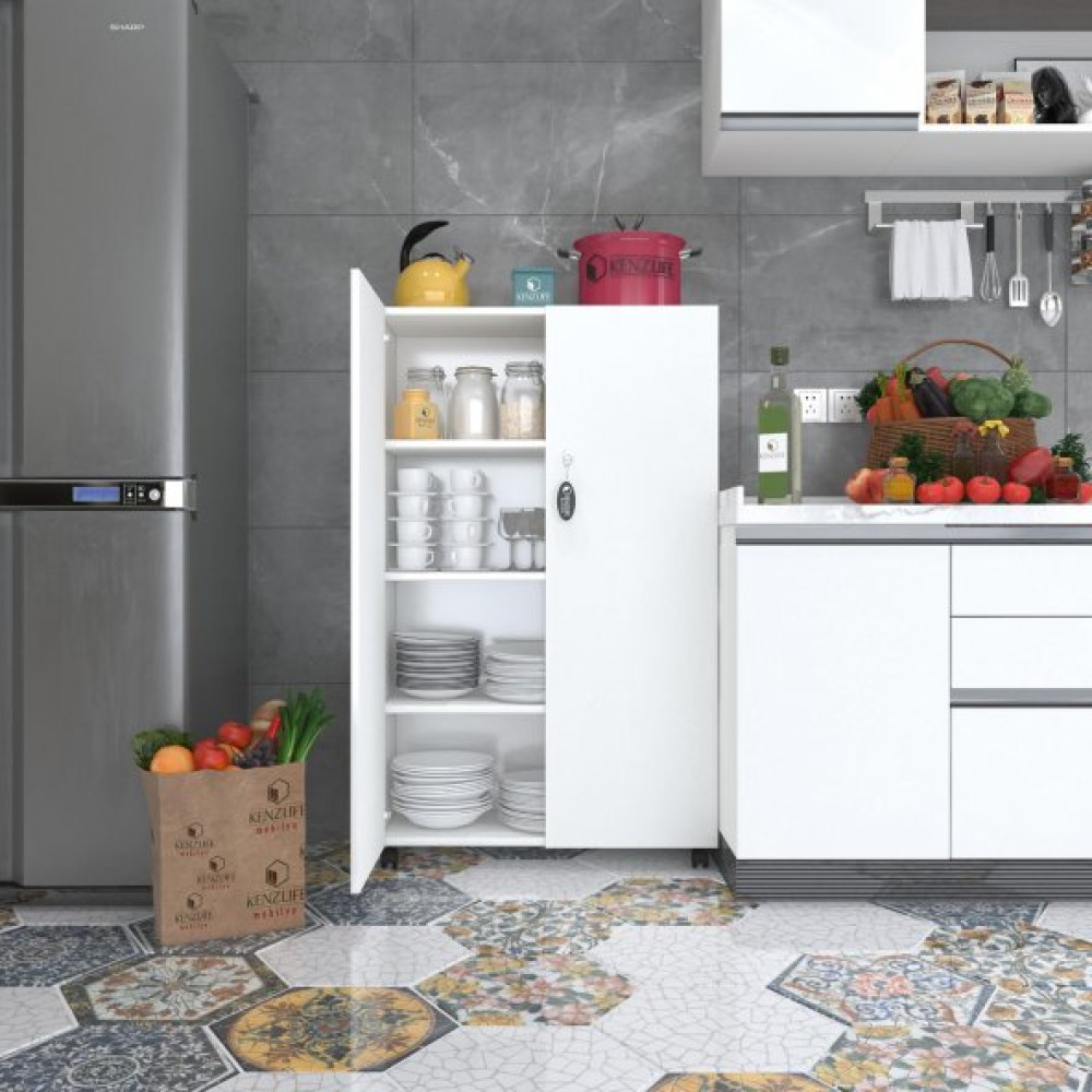 Kenzlife Mutfak Dolabı Çilem 128X90x032 Byz Kilitli Tekerlekli Banyo Evrak Ofis Kitaplık Ayakkabılık Kiler Gardrop & Dolap Fiyatı