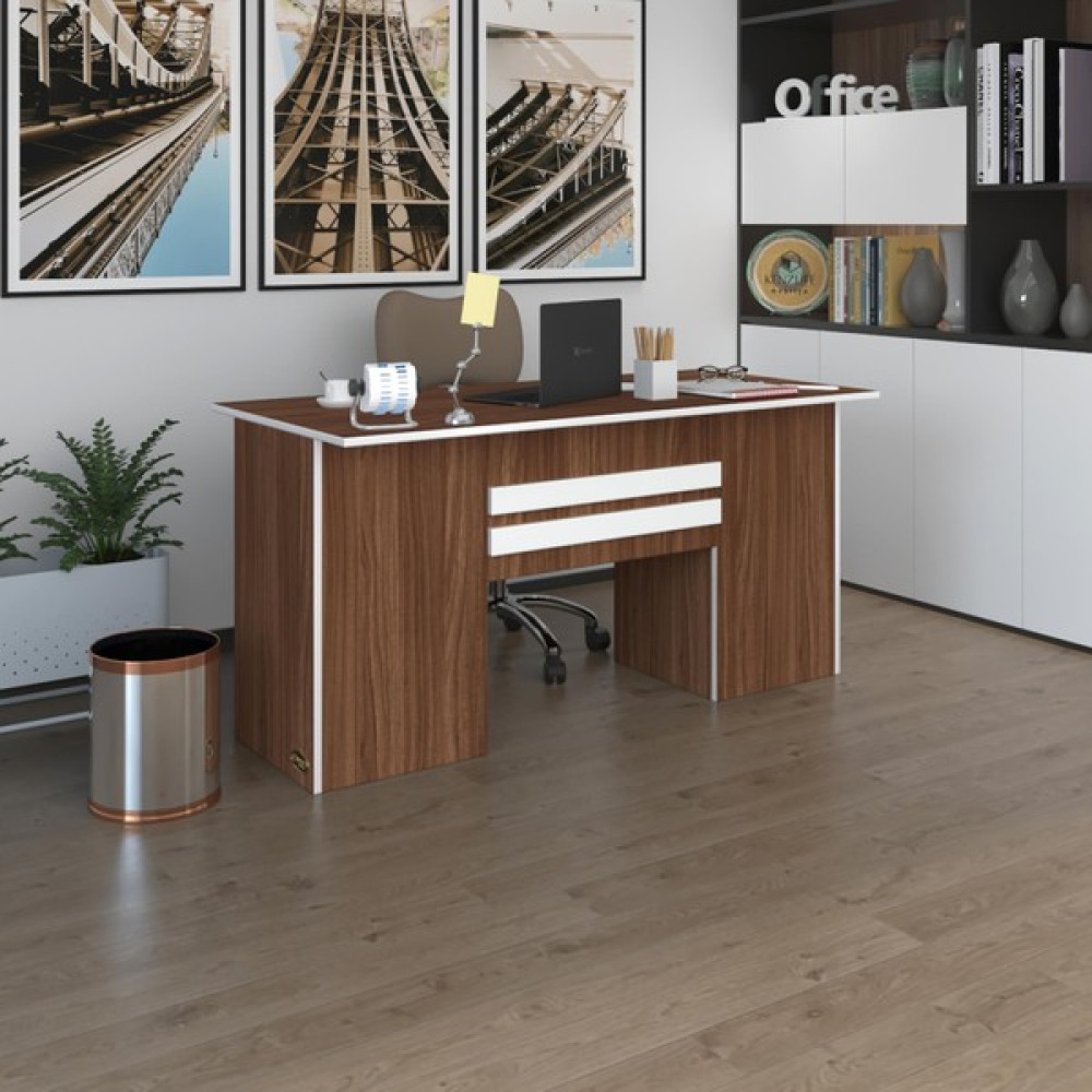 Kenzlife ofis masası pat morita cvz 75*160*60 kilitli kapaklı dolap çiftli şeritli bilgisayar çalışma masası - Ceviz - ebat Oto Boyaları Fiyatı