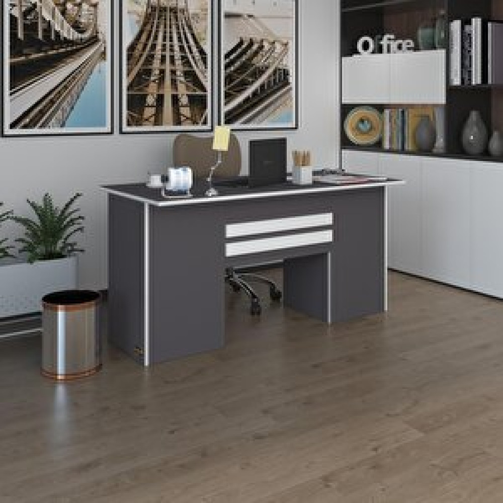 Kenzlife Ofis Masası Pat Morita Gri 75x150x60 Kilitli Kapaklı Dolap Çiftli Şeritli Bilgisayar Çalışma Masası Gri Bilgisayar Masası Fiyatı