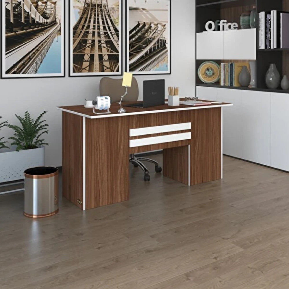 Kenzlife PAT Mori̇ta 75x160x60 CM Kilitli Kapaklı Dolap Çiftli Şeritli Ceviz Ofis Masası Bilgisayar Masası Fiyatı