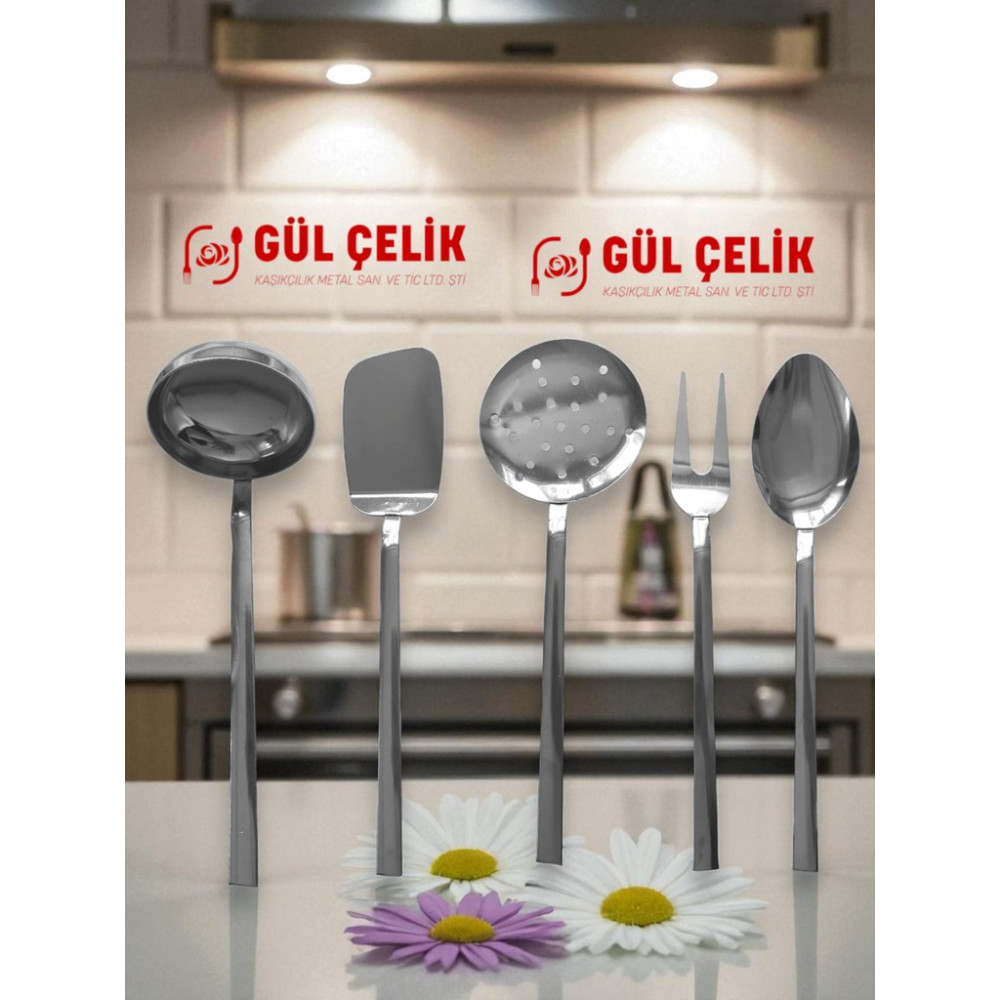 Kepçe Kevgir Servis Seti 5 Parça 18/0 Kalite - Gümüş - Beyaz Çatal / Kaşık / Bıçak Takımları Fiyatı