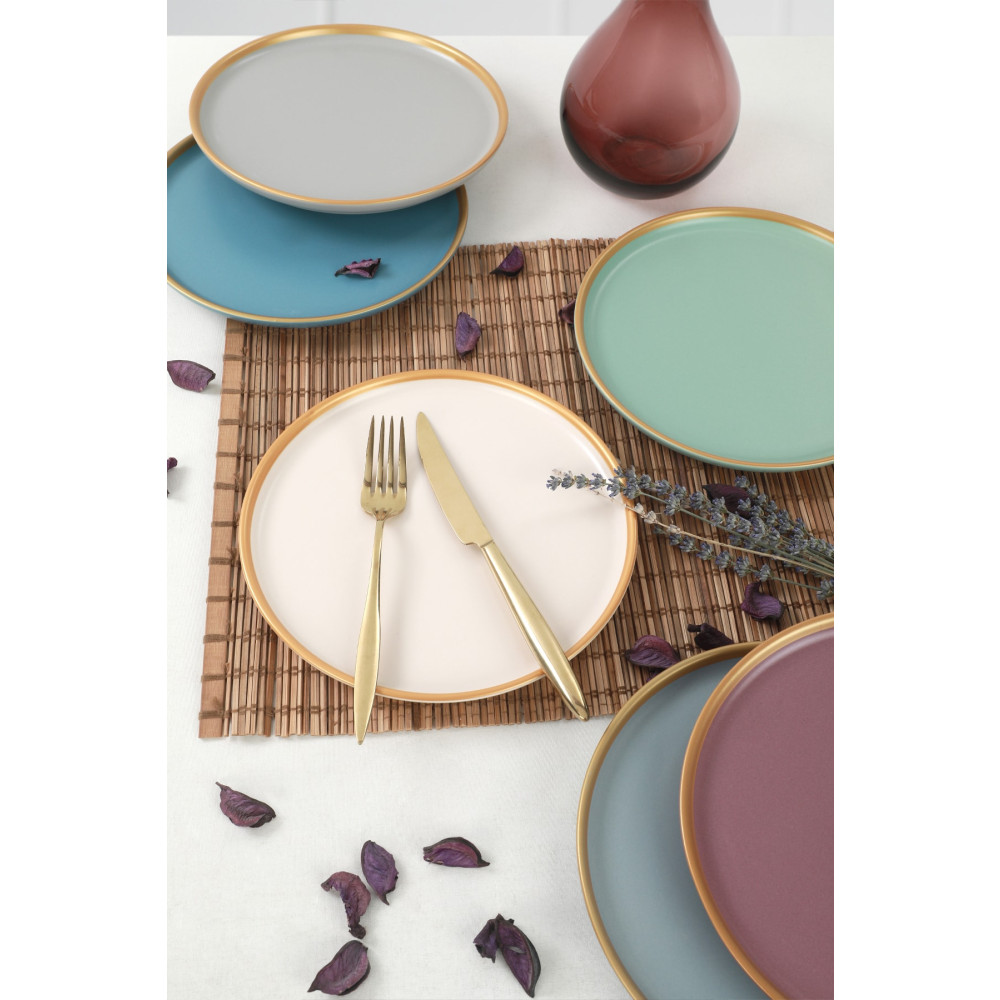 Keramika Mat Rainbow Gold File Nordic Pasta Tabağı 22 cm 6 Adet Mutfak Gereçleri Fiyatı