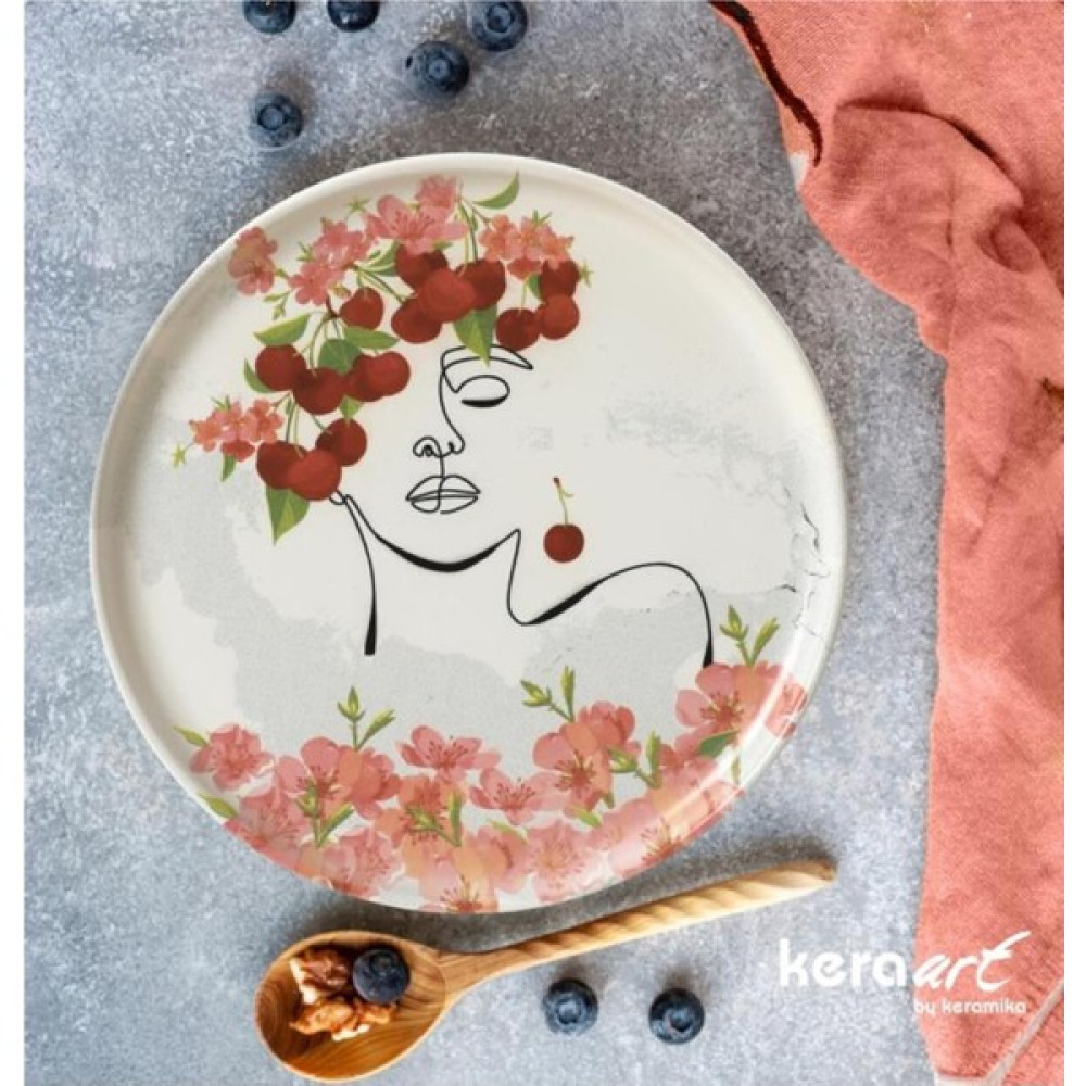 Keramika Nordıc Pasta Tabağı 22 cm Kadın Figür Kiraz Desenli 6'lı Mutfak Gereçleri Fiyatı