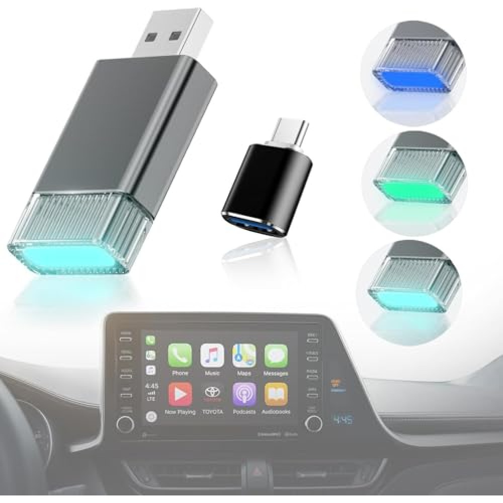 KEROLFFU Mini Wireless Carplay Adapter for Apple iPhone,Plug and Play Easy Setup Automatic Reconnect,Convert Wired to Wireless Car Play Dongle,for Cars from 2016 & iPhone iOS 10+ (USB A) Grey01