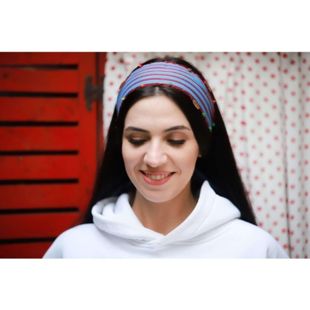 Keşan Karadeniz Yöresel Mavi Süslemeli Saç Bandı Bandana (Outdoor) Fiyatı
