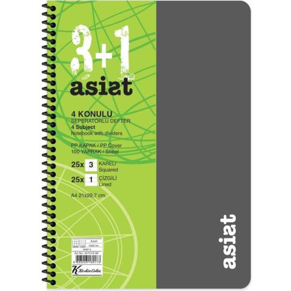 Keskin Color Defter A4 3+1 100 Yaprak Ayraçlı Plastik Kapak Asist Oto Boyaları Fiyatı