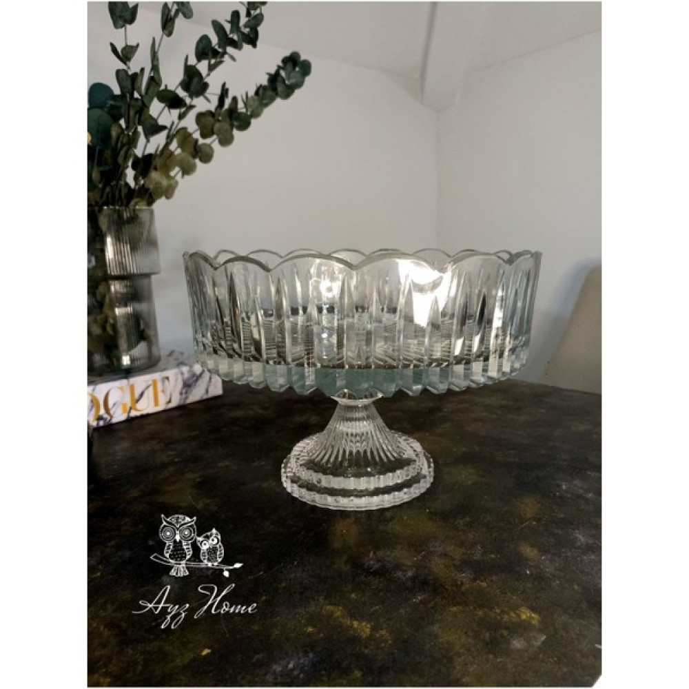Kesme Kristal Yuvarlak Ayaklı Sunumluk Kase - Salata Kasesi / 25 Cm - 1 Adet Kase Fiyatı
