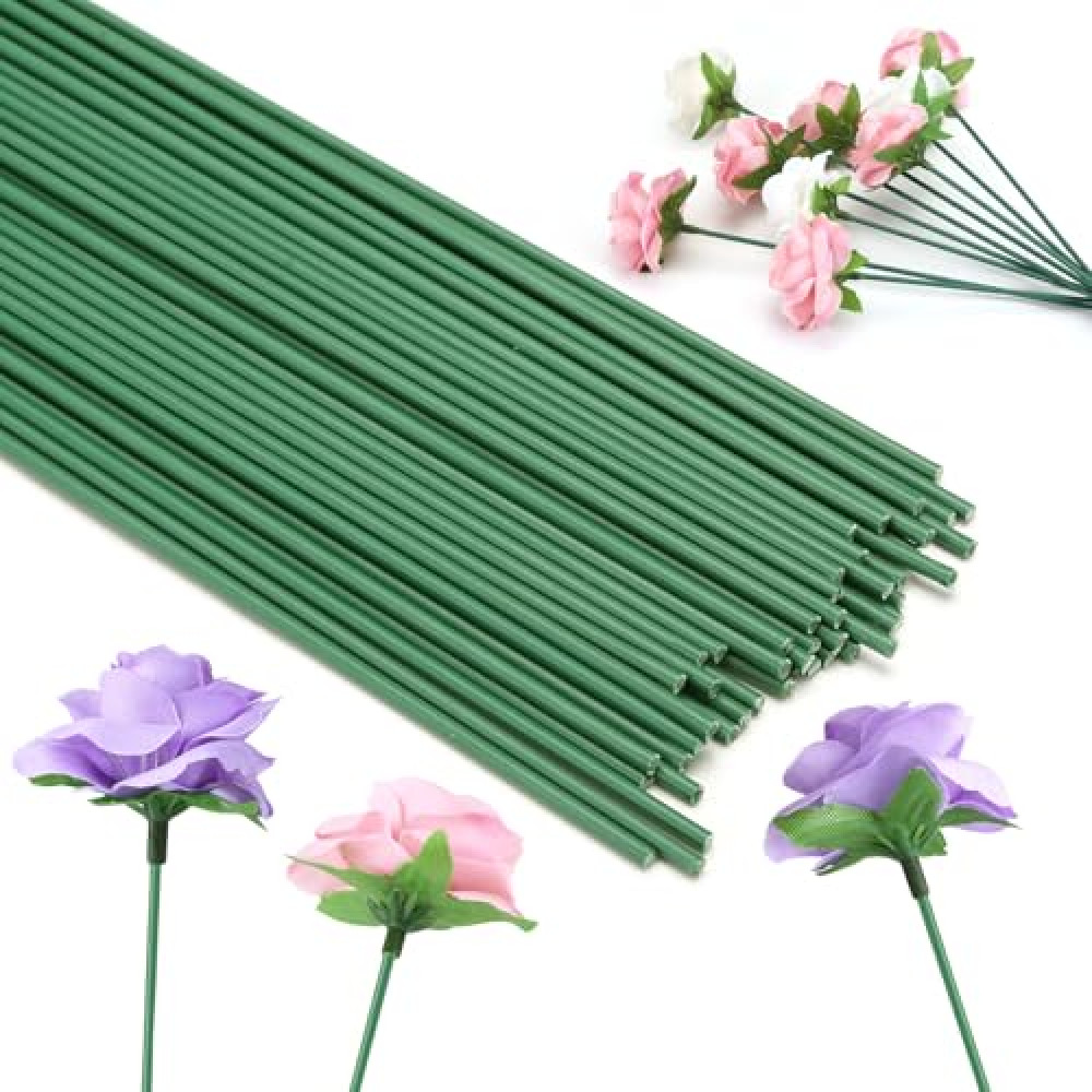 Kesote Floral Wire Stems, 50 Pieces, Flower Rose Bud Stems, 8 Inches