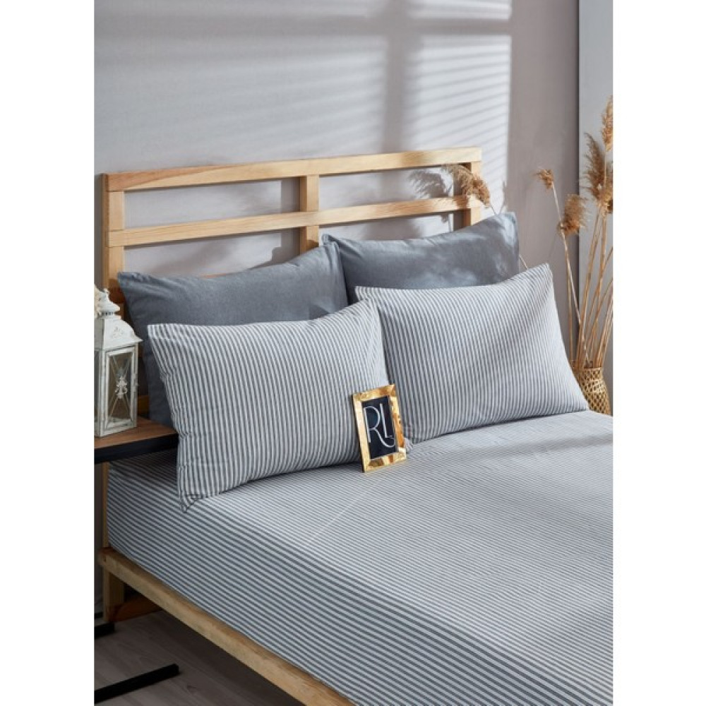 Ketra Home Battal Boy Lastikli Çarşaf Seti 180 x 200cm +2 adet Yastık Kılıfı Zebra Çizgili - 180 x 200 - Koyu Gri Çarşaf Fiyatı