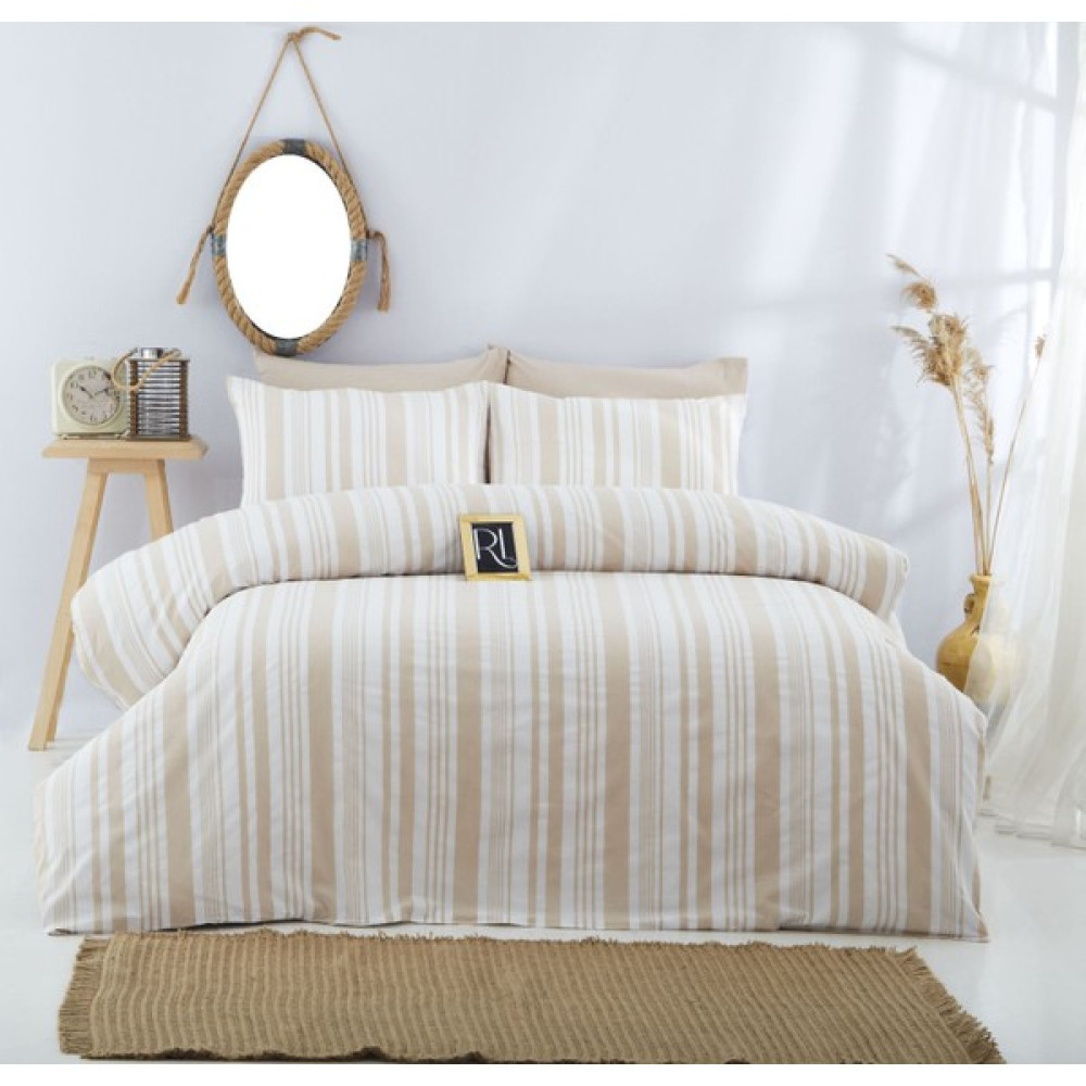 Ketra Home Çift Kişilik Nevresim Seti +2 Yastık Kılıfı Capuccino Çizgili - Lacivert - Krem - 200 x 220 cm Nevresim Takımı Fiyatı