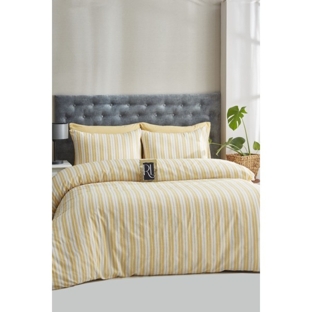 Ketra Home Çift Kişilik Nevresim Seti +2 Yastık Kılıfı Sarı Çizgili - Sarı - Beyaz - 200 x 220 cm Nevresim Takımı Fiyatı
