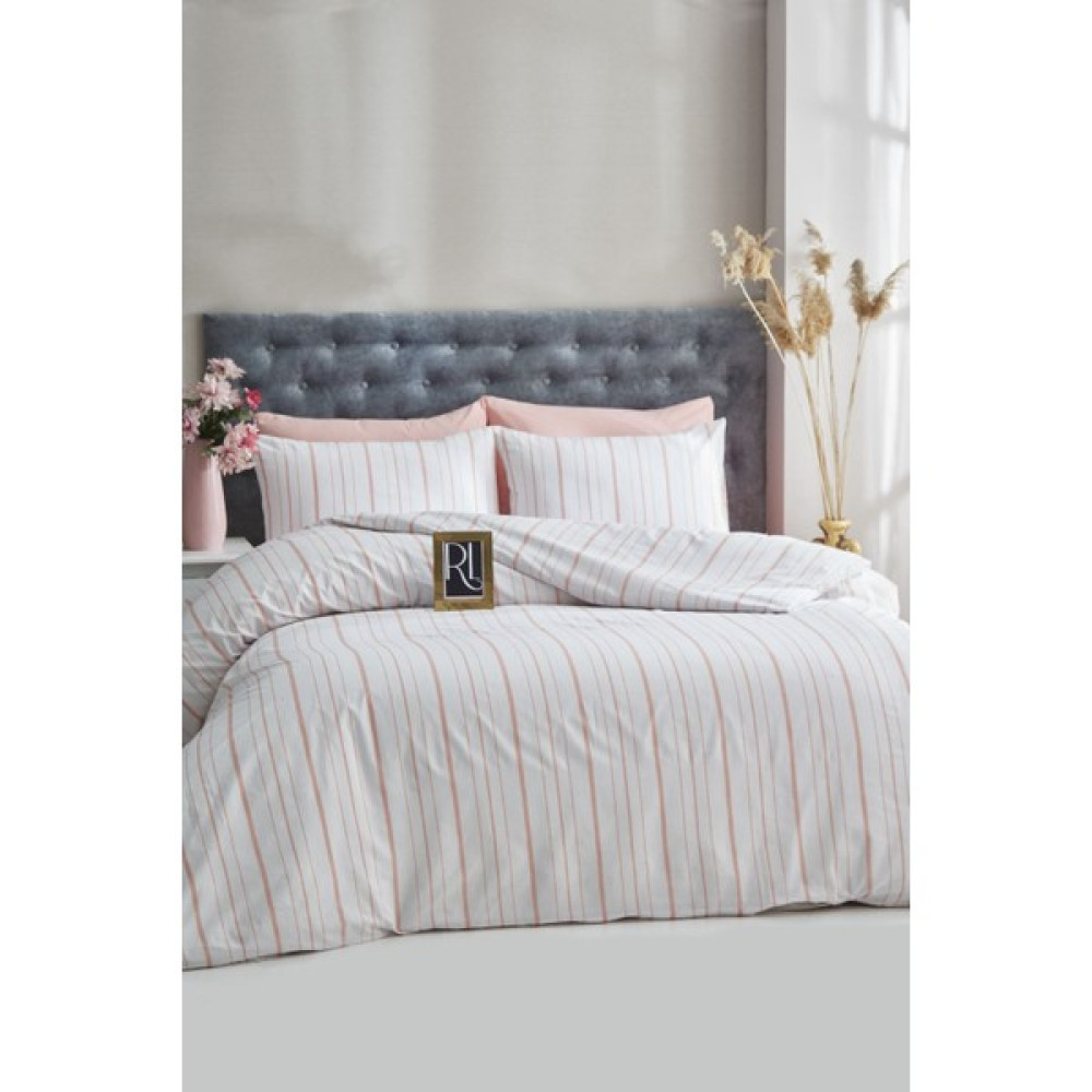 Ketra Home Çift Kişilik Nevresim Seti +2 Yastık Kılıfı Somon Çizgili - 200 x 220 cm Nevresim Takımı Fiyatı