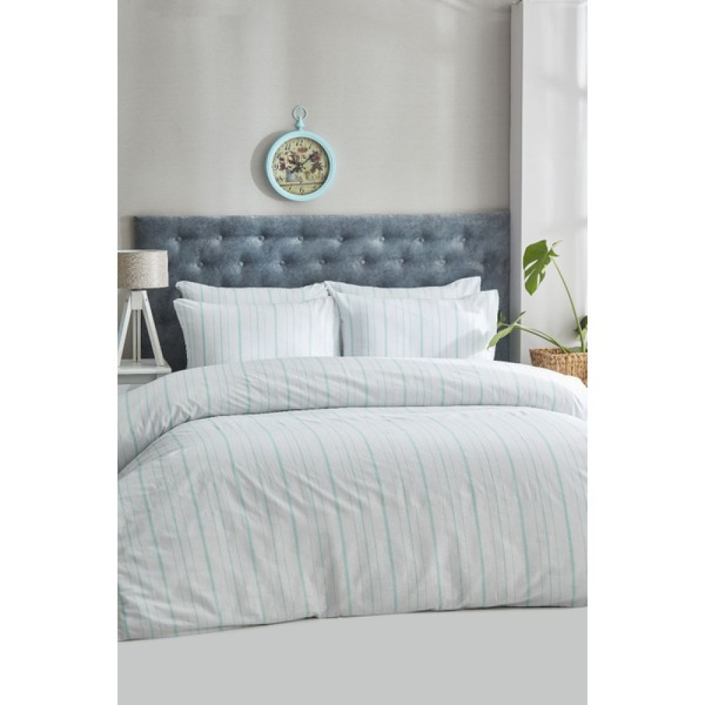 Ketra Home Çift Kişilik Nevresim Seti +2 Yastık Kılıfı Su Yeşili Çizgili - 200 x 220 cm Nevresim Takımı Fiyatı