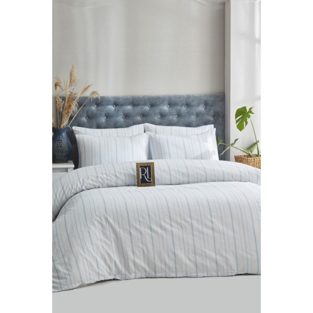Ketra Home Çift Kişilik Nevresim Seti +2 Yastık Kılıfı Toz Mavi Çizgili - Açık Mavi - 200 x 220 cm Nevresim Takımı Fiyatı