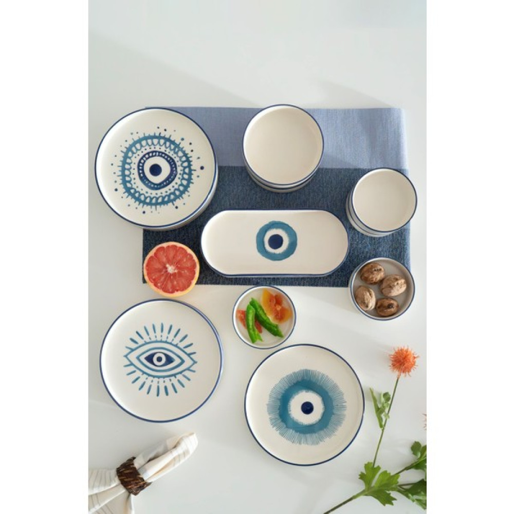 Kevin Seramik Hand Made14 Parça 6 Kişilik Nazar Boncuklu Kahvaltı Takımı&Lüx Sunum Tabakları Kahvaltı Takımı Fiyatı