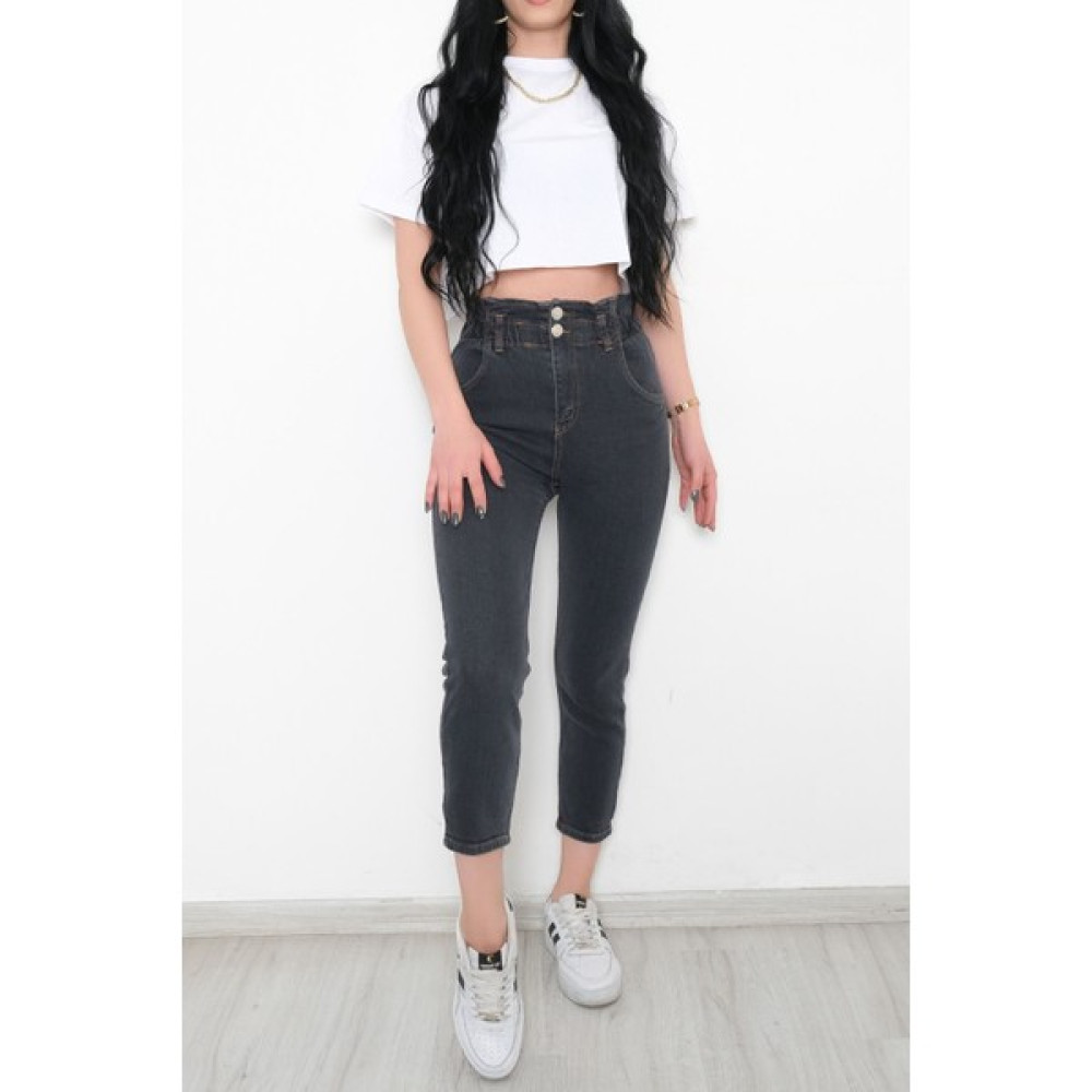 Kevınnadja Beli Lastikli Kot Pantolon Füme - 10829.1431. Bayan Jeans / Kot Pantolon Fiyatı