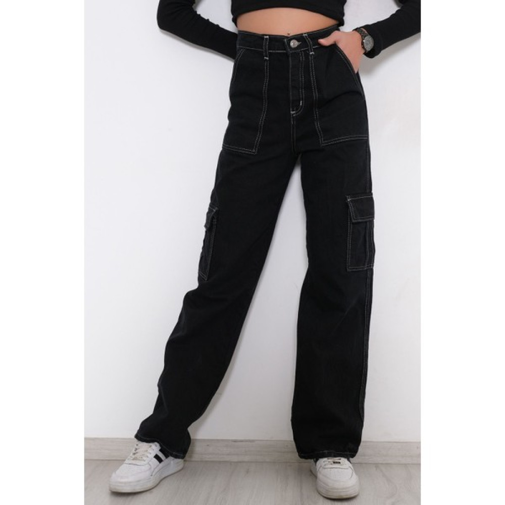 Kevınnadja Kargo Cepli Palazzo Kot Pantolon Siyah - 10212.925. Bayan Jeans / Kot Pantolon Fiyatı