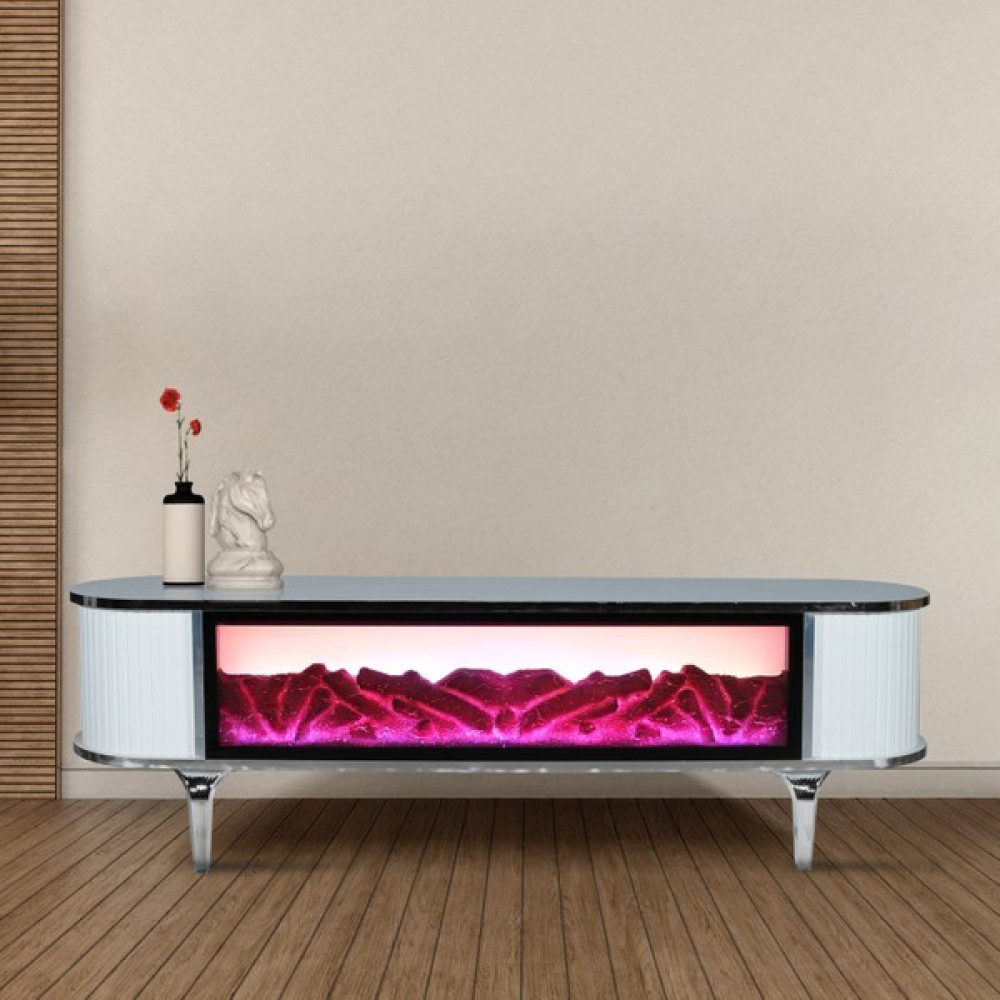 Key Bluetoothlu Şömineli Ses Sistemli Tv Ünitesi 160 cm - Beyaz - Gümüş Tv Ünitesi / Sehpası Fiyatı