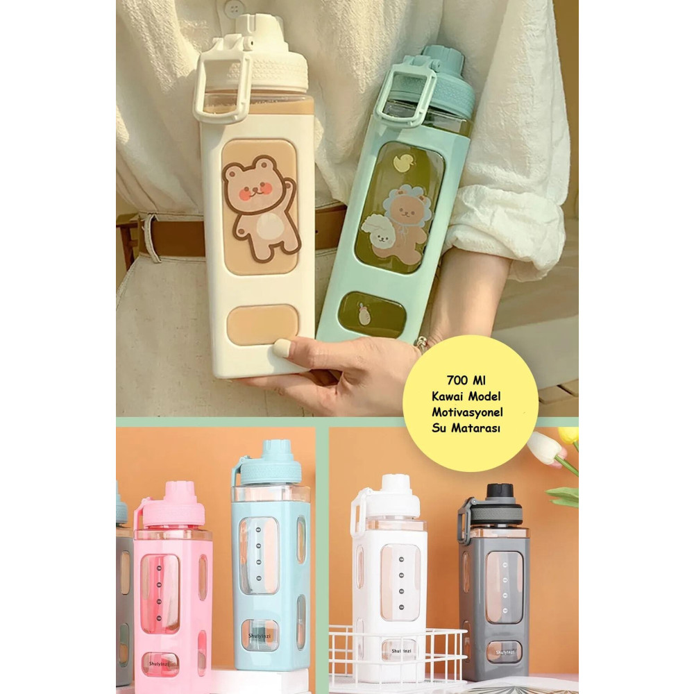 Keyfi Sepet Kare Kawai Model Su Matarası Su Şişesi Suluk 700ml Bpa Içermez Suluk Sticker Hediye Matara Fiyatı