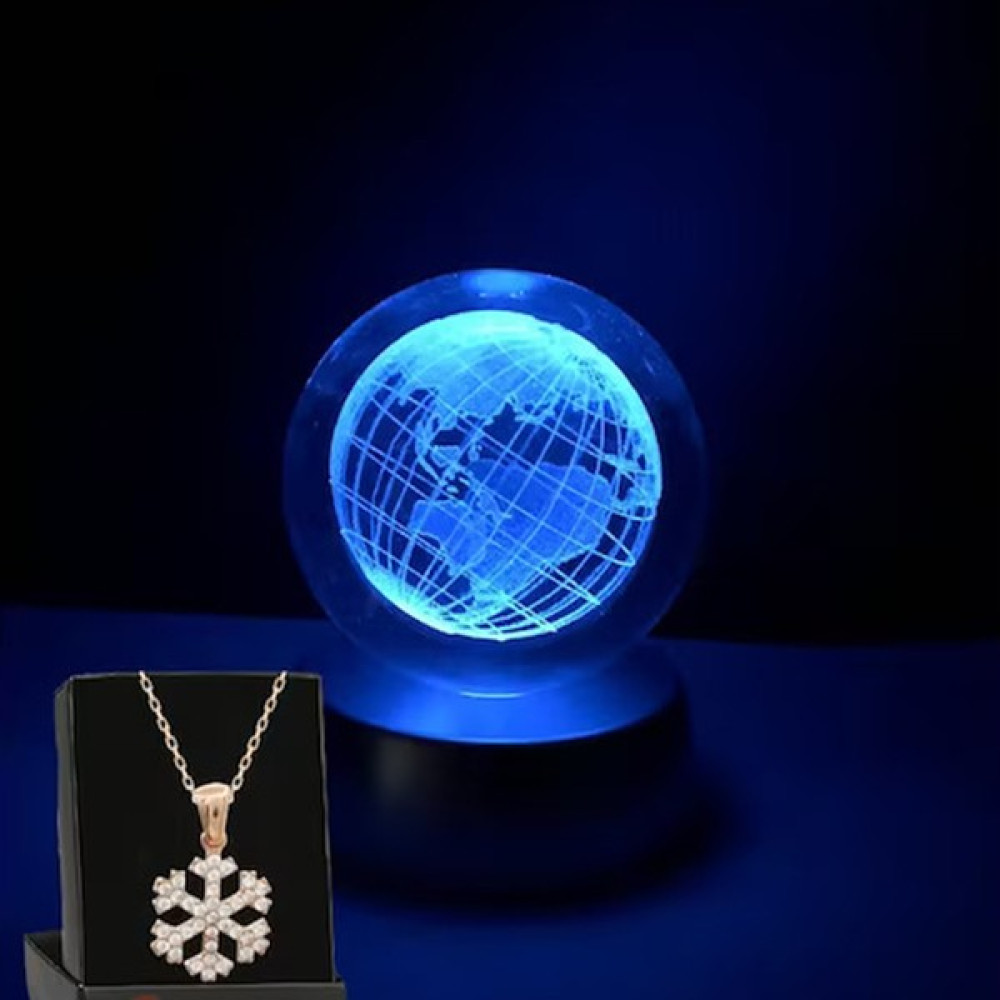 Keyfim Shop Dekoratif Işıklı Dünya 3D Cam Küre ve Kar Tanesi Kolye Dekoratif Lamba Fiyatı