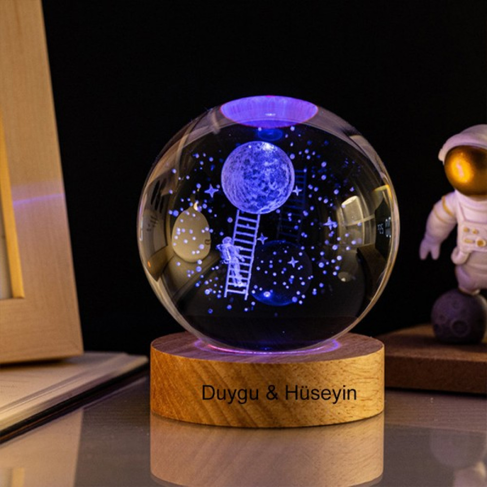 Keyfim Shop Işıklı Ahşap Kaideli Aya Çıkan Astronot Cam Küre 8cm*6cm - Renkli Dekoratif Lamba Fiyatı