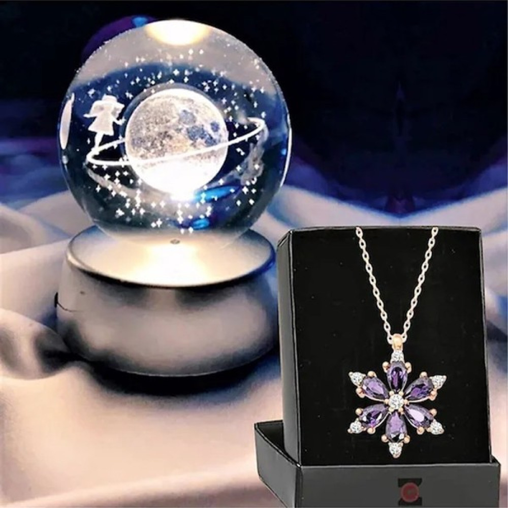Keyfim Shop Satürn Işıklı Cam Küre 8cm*6cm Lotus Kamelya Çiçeği Kolye Hediyeli Hediyelik Eşya Fiyatı