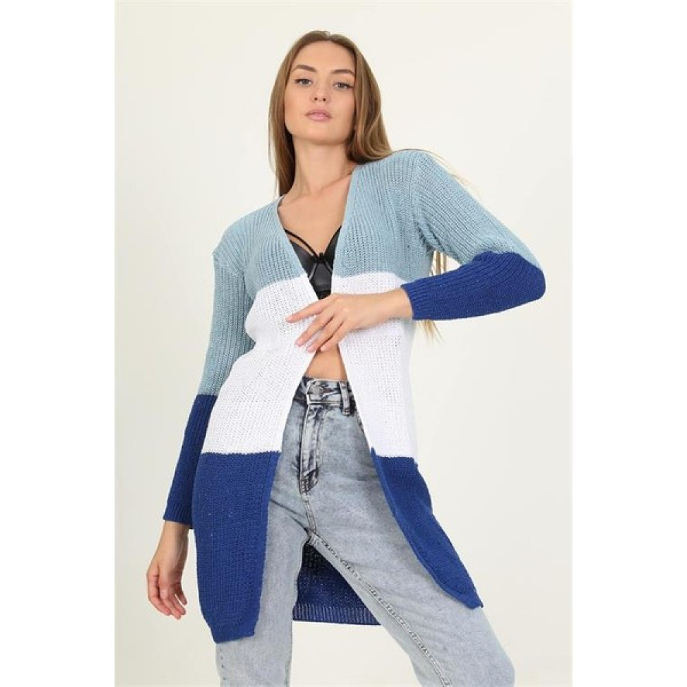 Keyifli Butik Kadın Saks Yeni Sezon Midi Boy Triko Hırka RY0040 Kadın Hırka Fiyatı