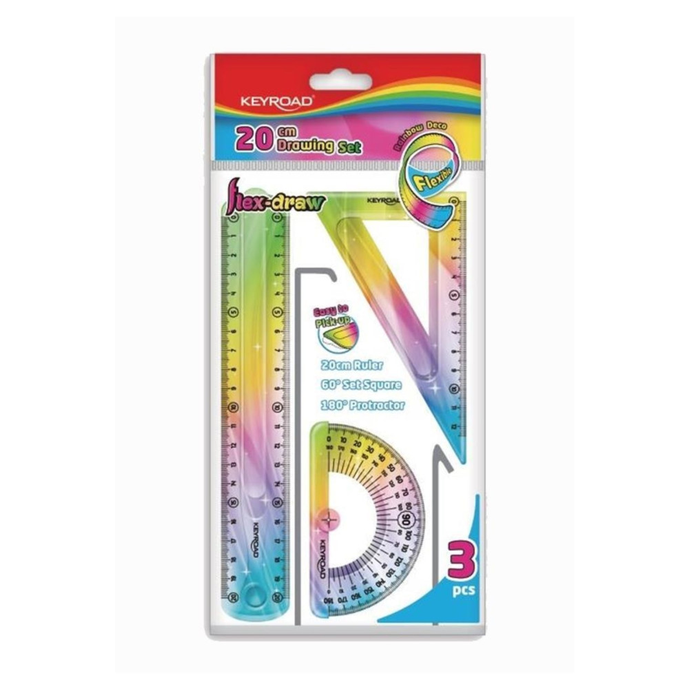 KEYROAD Cetvel Takımı Kırılmaz Esnek Silikonlu Kırılmaz 3lü Gökkuşağı 20 Cm 1 Paket Cetvel Seti Cetvel Fiyatı