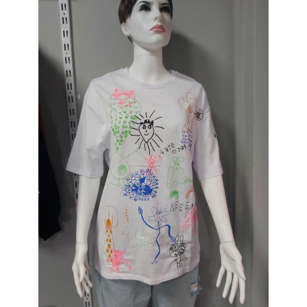 keyymod Beyaz Oversize Zara Nakışlı Tişört Bayan T-shirt Fiyatı