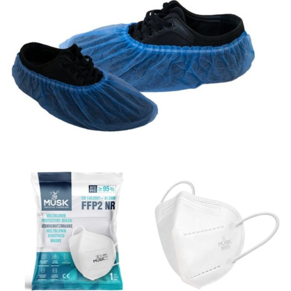 KF Medikal Tela Galoş Mavi Nonwoven 1000 Adet + Muskmask Ffp2 Steril Beyaz Maske 10 Adet Temizlik Malzemeleri Fiyatı